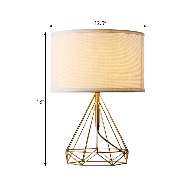 Diamond Cage Table Light Minimalist Metallic 1 Head Bedside White Fabric Desk Lamp in Gold Clearhalo 'Lamps' 'Table Lamps' Lighting' 734398