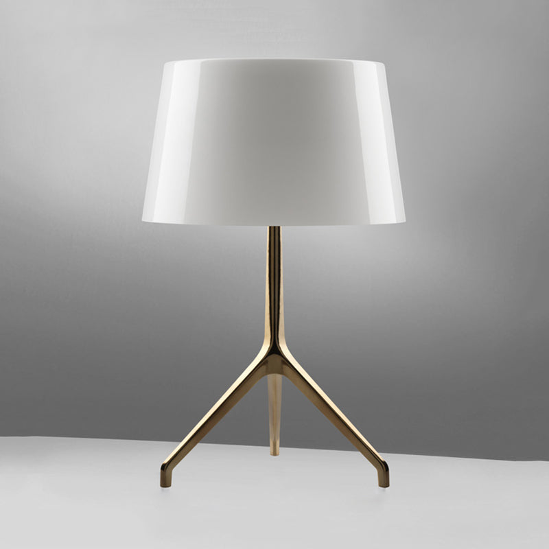 Simple Tripod Night Table Light Metal 1 Light Bedroom Nightstand Lamp in Gold with Barrel White/Black Fabric Shade White Clearhalo 'Lamps' 'Table Lamps' Lighting' 734399