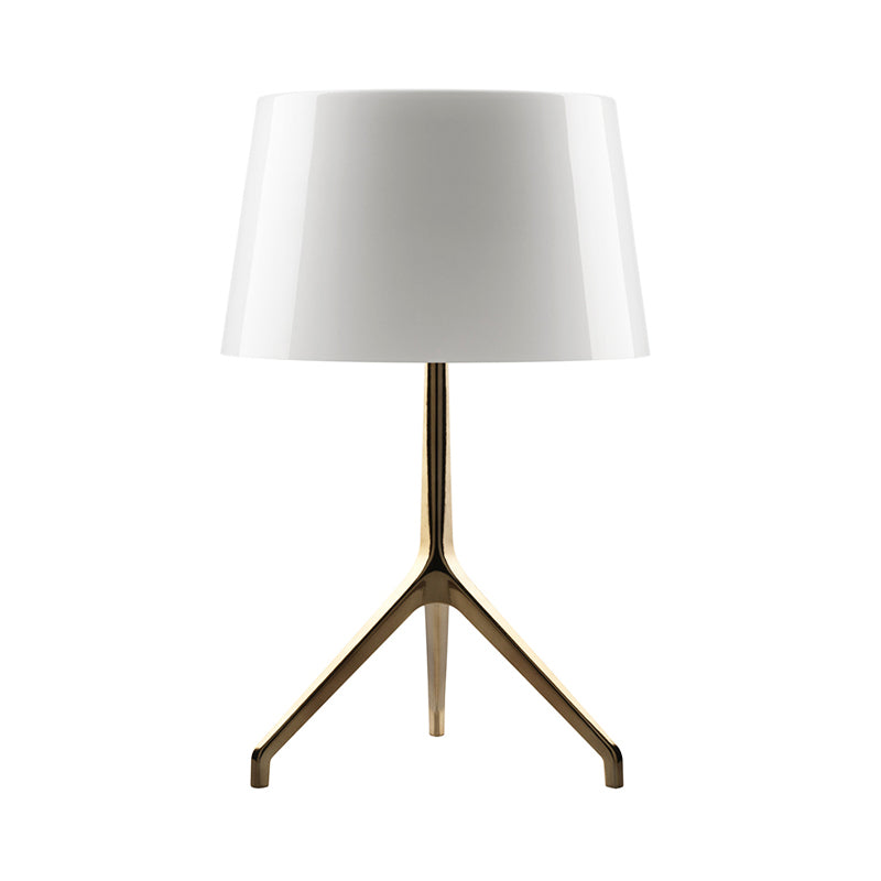 Simple Tripod Night Table Light Metal 1 Light Bedroom Nightstand Lamp in Gold with Barrel White/Black Fabric Shade Clearhalo 'Lamps' 'Table Lamps' Lighting' 734402