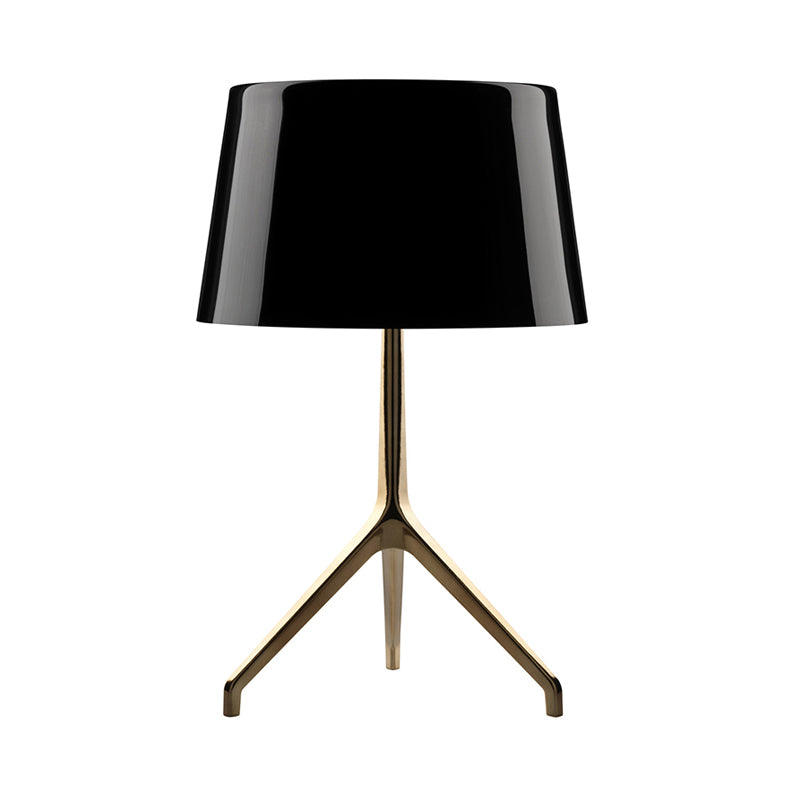 Simple Tripod Night Table Light Metal 1 Light Bedroom Nightstand Lamp in Gold with Barrel White/Black Fabric Shade Clearhalo 'Lamps' 'Table Lamps' Lighting' 734407