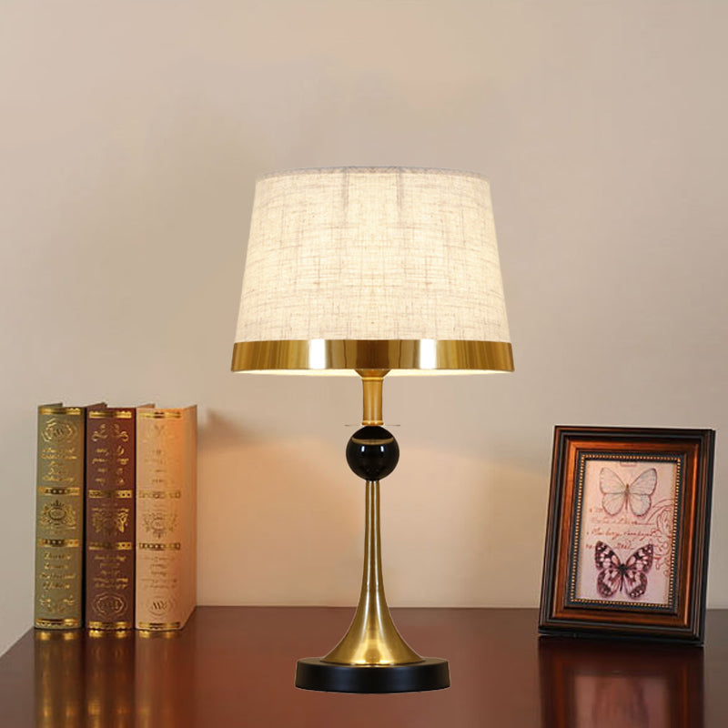 1 Light Living Room Table Light Contemporary Gold Desk Lamp with Drum Beige Fabric Shade Clearhalo 'Lamps' 'Table Lamps' Lighting' 734409