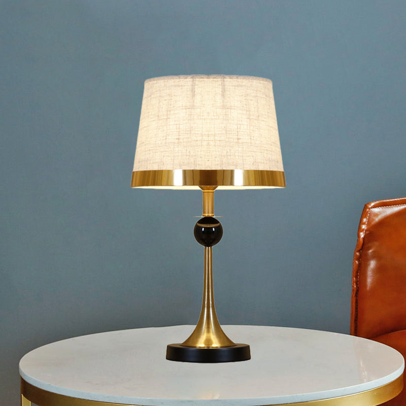 1 Light Living Room Table Light Contemporary Gold Desk Lamp with Drum Beige Fabric Shade Clearhalo 'Lamps' 'Table Lamps' Lighting' 734410