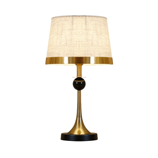 1 Light Living Room Table Light Contemporary Gold Desk Lamp with Drum Beige Fabric Shade Clearhalo 'Lamps' 'Table Lamps' Lighting' 734411