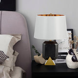 White Drum Desk Light Post Modern 1-Light Fabric Table Lamp with Geometric Marble Middle Column Clearhalo 'Lamps' 'Table Lamps' Lighting' 734419