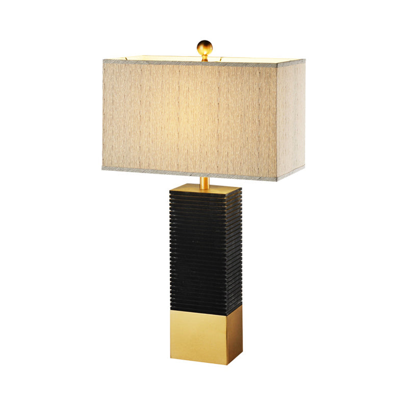 Black Finish Rectangle Desk Lighting Modernism 1-Bulb Metallic Table Lamp with Beige Fabric Shade Clearhalo 'Lamps' 'Table Lamps' Lighting' 734431