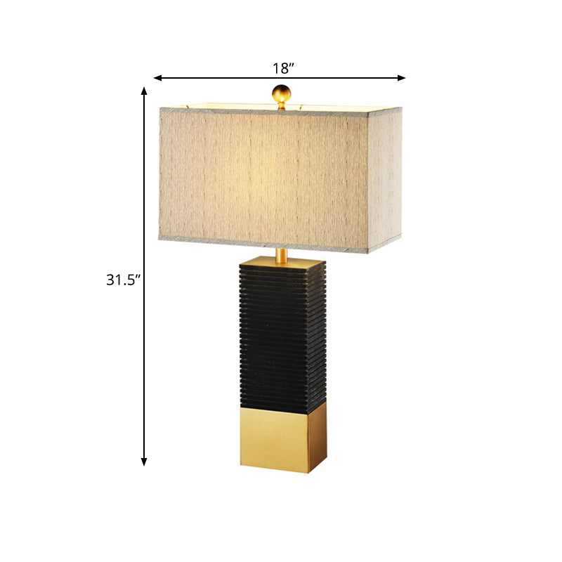 Black Finish Rectangle Desk Lighting Modernism 1-Bulb Metallic Table Lamp with Beige Fabric Shade Clearhalo 'Lamps' 'Table Lamps' Lighting' 734432