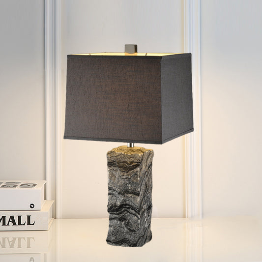 Marble Rectangular Night Table Light Modernism 1-Head Desk Lamp in Black with Fabric Shade Black Clearhalo 'Lamps' 'Table Lamps' Lighting' 734438
