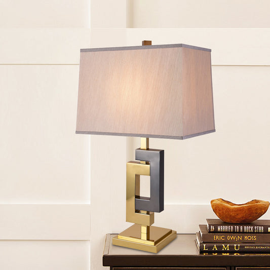 Splicing Table Light Modernist Metallic 1 Light Grey and Gold Desk Lamp with Cuboid White Fabric Shade White Clearhalo 'Lamps' 'Table Lamps' Lighting' 734443