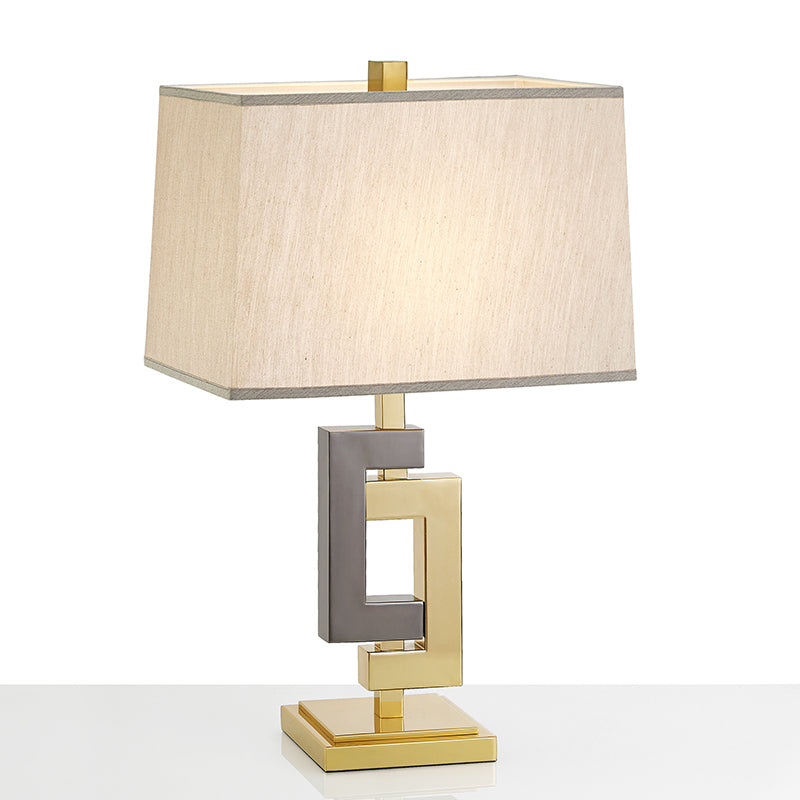 Splicing Table Light Modernist Metallic 1 Light Grey and Gold Desk Lamp with Cuboid White Fabric Shade Clearhalo 'Lamps' 'Table Lamps' Lighting' 734444
