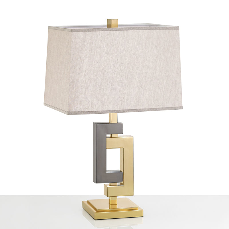 Splicing Table Light Modernist Metallic 1 Light Grey and Gold Desk Lamp with Cuboid White Fabric Shade Clearhalo 'Lamps' 'Table Lamps' Lighting' 734445
