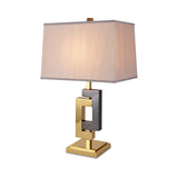 Splicing Table Light Modernist Metallic 1 Light Grey and Gold Desk Lamp with Cuboid White Fabric Shade Clearhalo 'Lamps' 'Table Lamps' Lighting' 734446