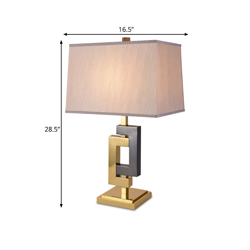 Splicing Table Light Modernist Metallic 1 Light Grey and Gold Desk Lamp with Cuboid White Fabric Shade Clearhalo 'Lamps' 'Table Lamps' Lighting' 734447