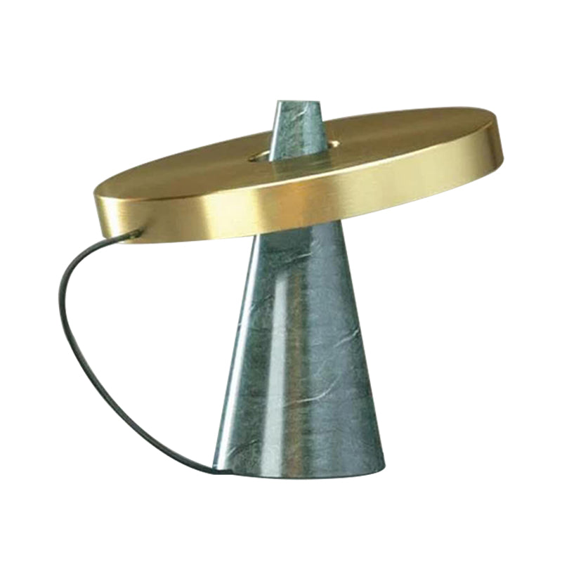 Metallic Round Panel Table Light Modern 1 Head Gold Finish Desk Lamp with Cone Aqua Marble Base Clearhalo 'Lamps' 'Table Lamps' Lighting' 734481