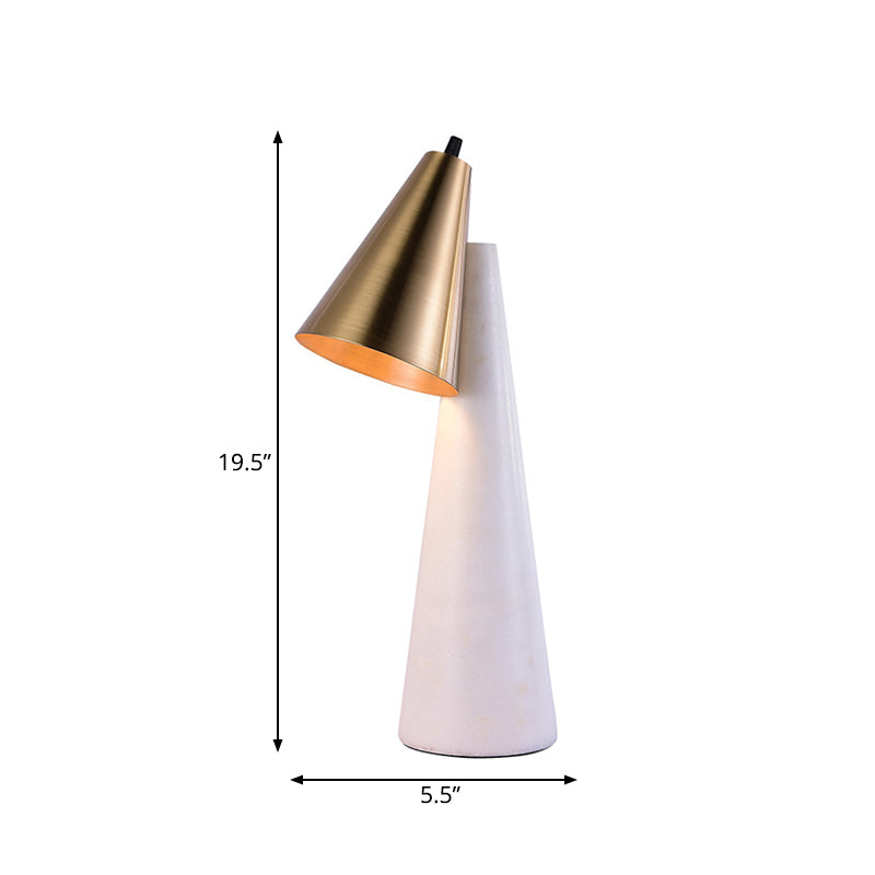 White Conical Table Lighting Minimalist 1 Light Marble Nightstand Lamp with Metal Shade Clearhalo 'Lamps' 'Table Lamps' Lighting' 734502