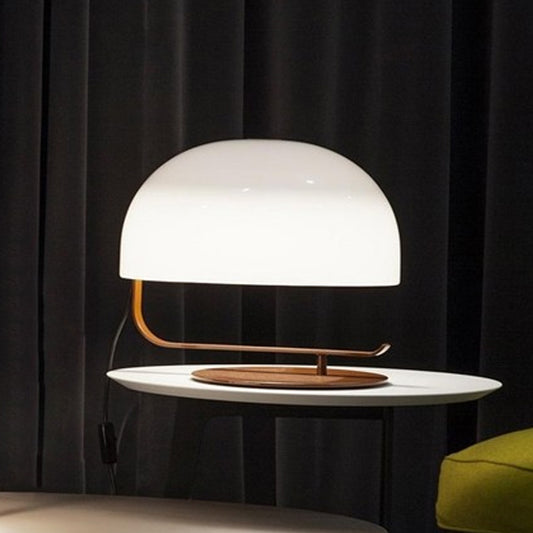 Post Modern Mushroom Night Table Light Metallic 1-Head Bedroom Desk Lamp in White/Brown Clearhalo 'Lamps' 'Table Lamps' Lighting' 734504