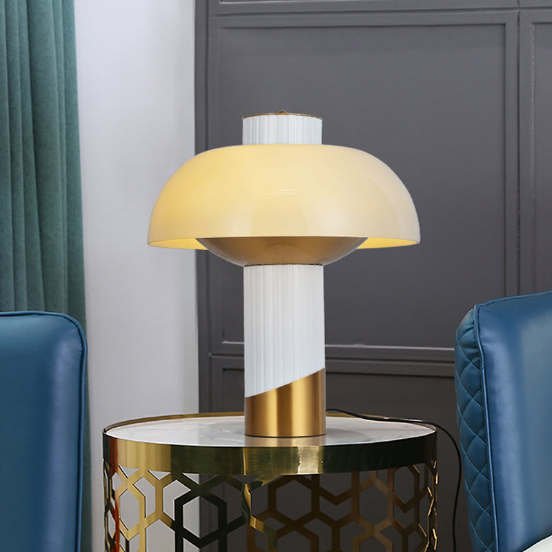 Post Modern 1 Bulb Night Table Light Gold Bowl Desk Lamp with Milk Glass Shade for Living Room Clearhalo 'Lamps' 'Table Lamps' Lighting' 734538