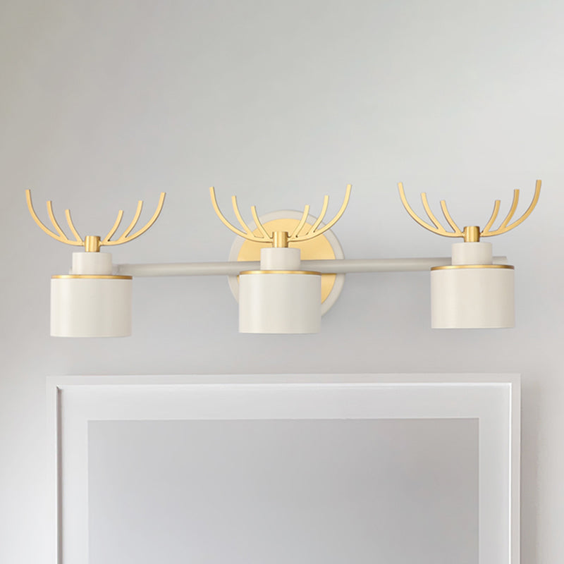 Drum Wall Light Sconce Modernist Metal 3-Head White Finish Wall Lighting for Living Room with Elk Design White Clearhalo 'Cast Iron' 'Glass' 'Industrial' 'Modern wall lights' 'Modern' 'Tiffany' 'Traditional wall lights' 'Wall Lamps & Sconces' 'Wall Lights' Lighting' 734551
