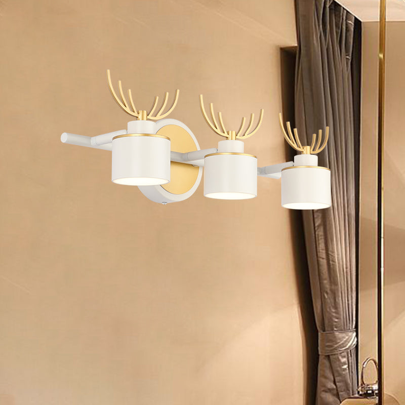 Drum Wall Light Sconce Modernist Metal 3-Head White Finish Wall Lighting for Living Room with Elk Design Clearhalo 'Cast Iron' 'Glass' 'Industrial' 'Modern wall lights' 'Modern' 'Tiffany' 'Traditional wall lights' 'Wall Lamps & Sconces' 'Wall Lights' Lighting' 734552