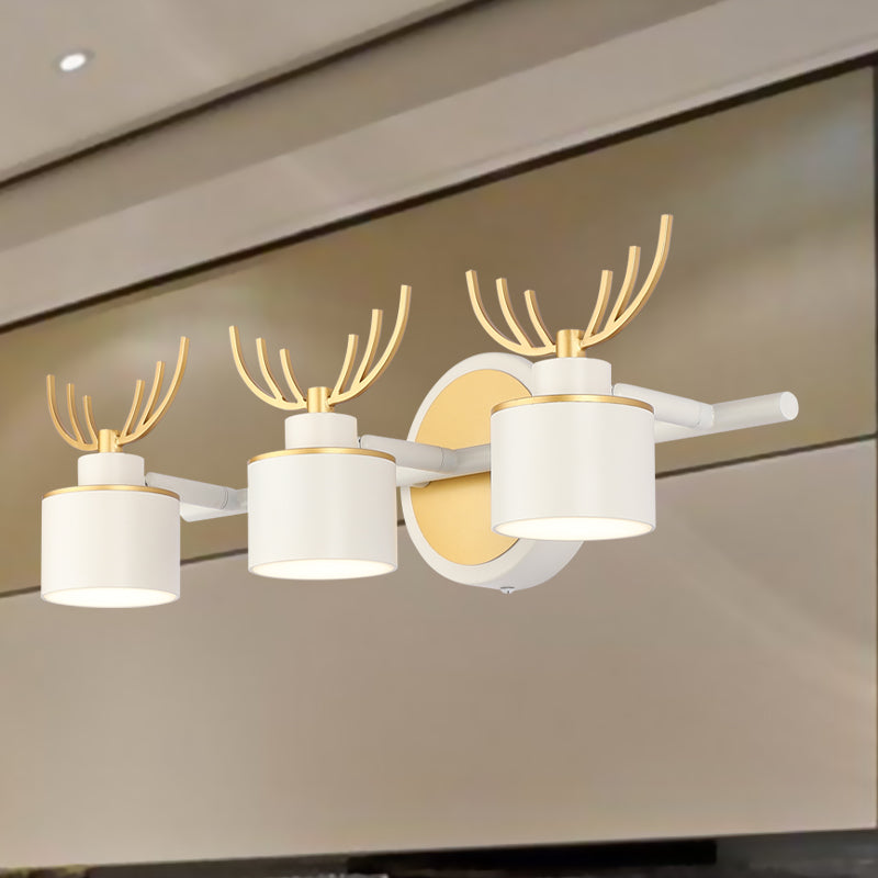 Drum Wall Light Sconce Modernist Metal 3-Head White Finish Wall Lighting for Living Room with Elk Design Clearhalo 'Cast Iron' 'Glass' 'Industrial' 'Modern wall lights' 'Modern' 'Tiffany' 'Traditional wall lights' 'Wall Lamps & Sconces' 'Wall Lights' Lighting' 734553