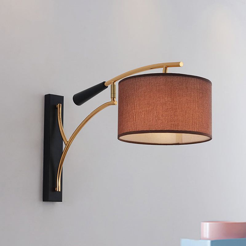 Drum Shade Wall Lamp Modern Style Fabric 1 Head Bedroom Wall Lighting Ideas in Flaxen/Coffee Coffee Clearhalo 'Modern wall lights' 'Modern' 'Wall Lamps & Sconces' 'Wall Lights' Lighting' 734556