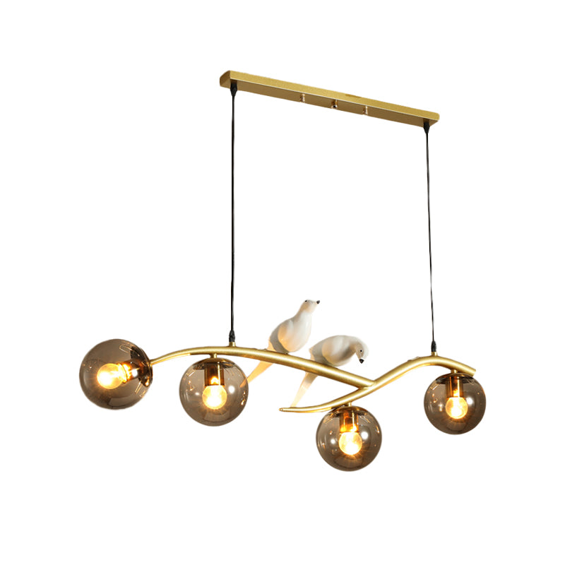 Milk White/Smoke Grey Glass Globe Chandelier Light Minimal 4 Lights Suspension Pendant Light in Black/Gold with Birds Deco Clearhalo 'Ceiling Lights' 'Glass shade' 'Glass' 'Modern Pendants' 'Modern' 'Pendant Lights' 'Pendants' Lighting' 734567