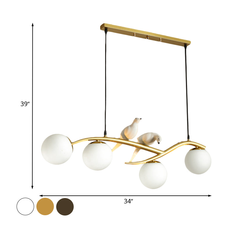 Milk White/Smoke Grey Glass Globe Chandelier Light Minimal 4 Lights Suspension Pendant Light in Black/Gold with Birds Deco Clearhalo 'Ceiling Lights' 'Glass shade' 'Glass' 'Modern Pendants' 'Modern' 'Pendant Lights' 'Pendants' Lighting' 734569