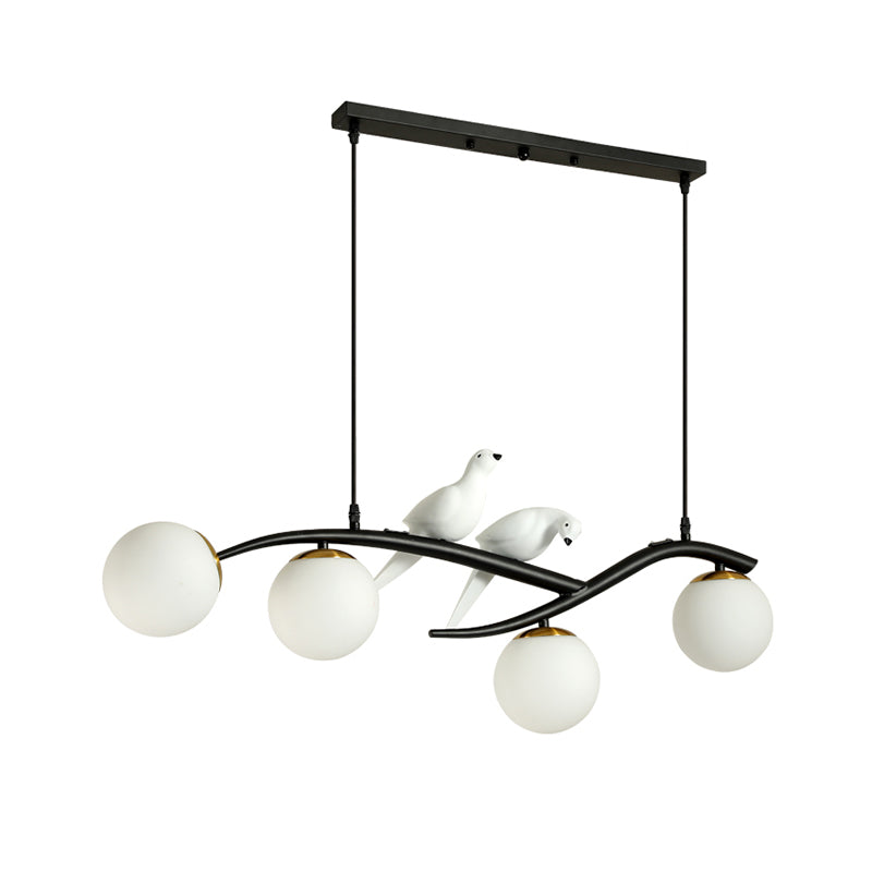 Milk White/Smoke Grey Glass Globe Chandelier Light Minimal 4 Lights Suspension Pendant Light in Black/Gold with Birds Deco Clearhalo 'Ceiling Lights' 'Glass shade' 'Glass' 'Modern Pendants' 'Modern' 'Pendant Lights' 'Pendants' Lighting' 734573