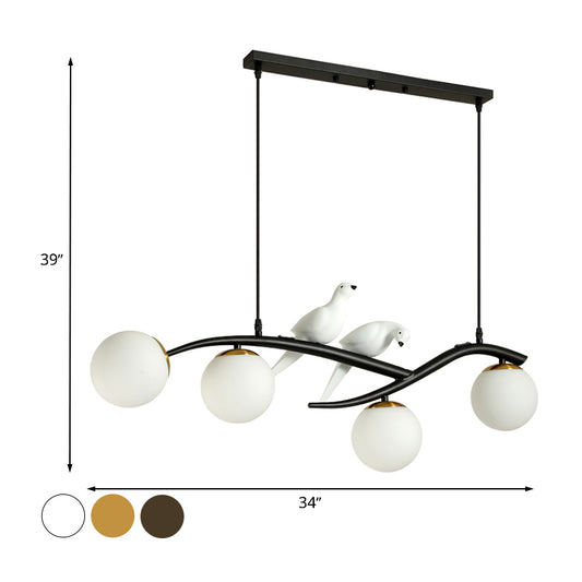 Milk White/Smoke Grey Glass Globe Chandelier Light Minimal 4 Lights Suspension Pendant Light in Black/Gold with Birds Deco Clearhalo 'Ceiling Lights' 'Glass shade' 'Glass' 'Modern Pendants' 'Modern' 'Pendant Lights' 'Pendants' Lighting' 734574