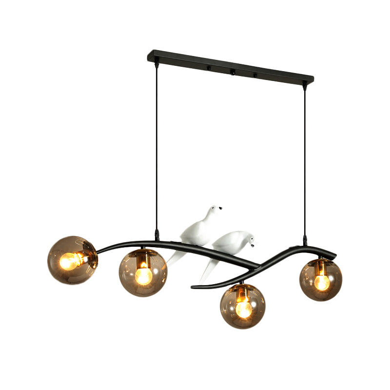 Milk White/Smoke Grey Glass Globe Chandelier Light Minimal 4 Lights Suspension Pendant Light in Black/Gold with Birds Deco Clearhalo 'Ceiling Lights' 'Glass shade' 'Glass' 'Modern Pendants' 'Modern' 'Pendant Lights' 'Pendants' Lighting' 734578