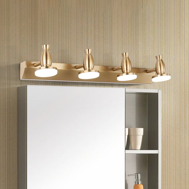 4 Heads Bathroom Vanity Lamp Nordic Brass Wall Lighting with Round Metal Shade in Warm/White Light Clearhalo 'Cast Iron' 'Glass' 'Industrial' 'Modern wall lights' 'Modern' 'Tiffany' 'Traditional wall lights' 'Vanity Lights' 'Wall Lights' Lighting' 734606