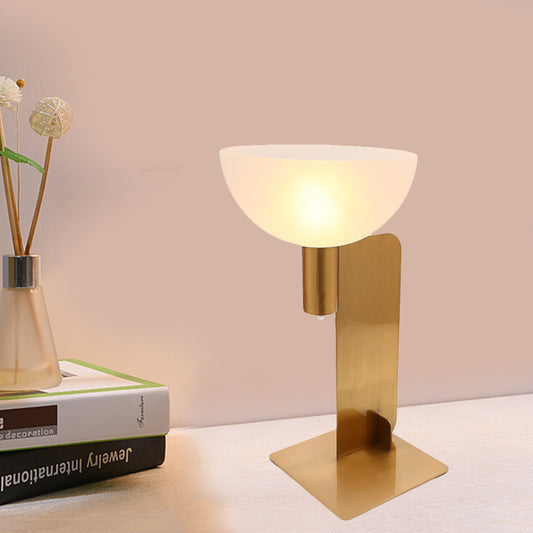 Metal Panel Table Lighting Post Modern 1-Bulb Gold Finish Desk Lamp with Dome Opal Glass Shade Gold Clearhalo 'Lamps' 'Table Lamps' Lighting' 734624