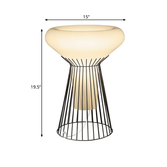 Black Hourglass Cage Night Table Lighting Contemporary 1-Light Iron Desk Lamp for Bedside Clearhalo 'Lamps' 'Table Lamps' Lighting' 734633