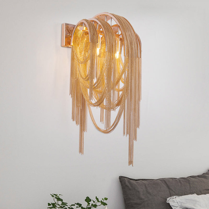 Gold Finish Tassels Wall Sconce Lighting Modernist 2 Heads Aluminum LED Wall Mount Lamp Gold Clearhalo 'Cast Iron' 'Glass' 'Industrial' 'Modern wall lights' 'Modern' 'Tiffany' 'Traditional wall lights' 'Wall Lamps & Sconces' 'Wall Lights' Lighting' 734719