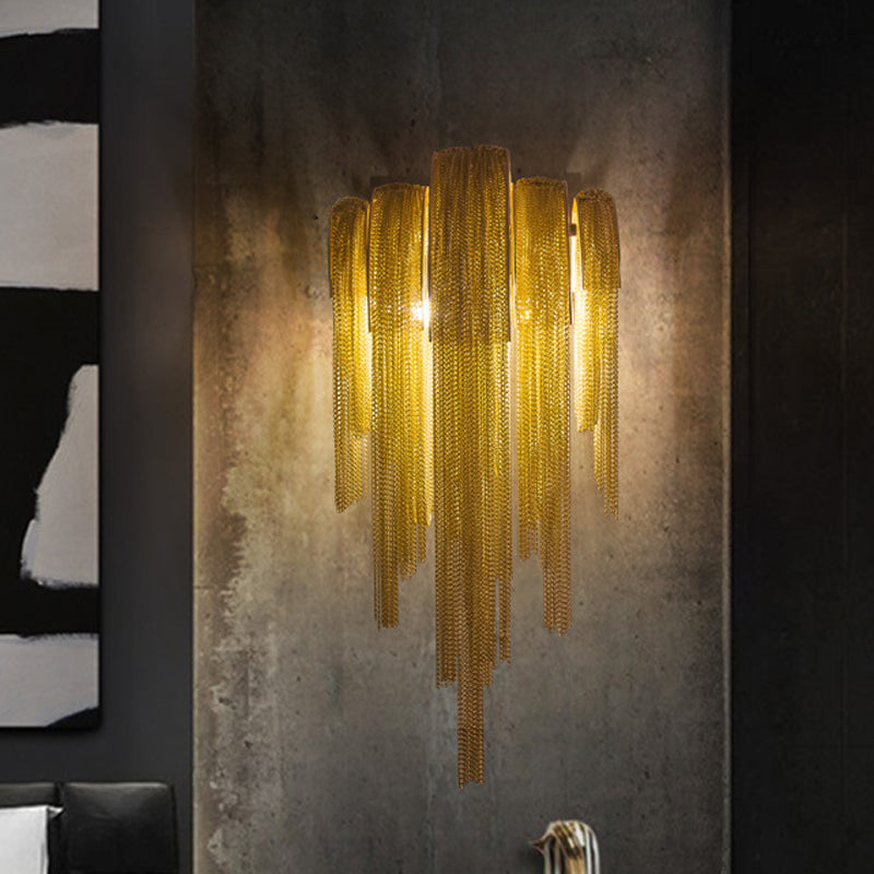 Gold Finish Tassels Wall Sconce Lighting Modernist 2 Heads Aluminum LED Wall Mount Lamp Clearhalo 'Cast Iron' 'Glass' 'Industrial' 'Modern wall lights' 'Modern' 'Tiffany' 'Traditional wall lights' 'Wall Lamps & Sconces' 'Wall Lights' Lighting' 734720