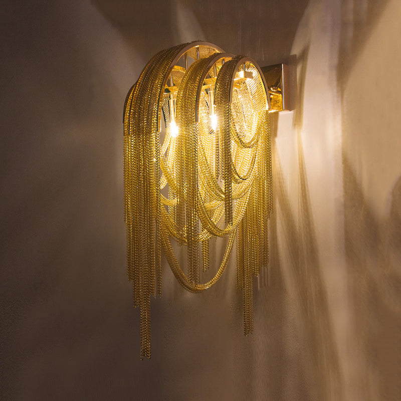 Gold Finish Tassels Wall Sconce Lighting Modernist 2 Heads Aluminum LED Wall Mount Lamp Clearhalo 'Cast Iron' 'Glass' 'Industrial' 'Modern wall lights' 'Modern' 'Tiffany' 'Traditional wall lights' 'Wall Lamps & Sconces' 'Wall Lights' Lighting' 734721