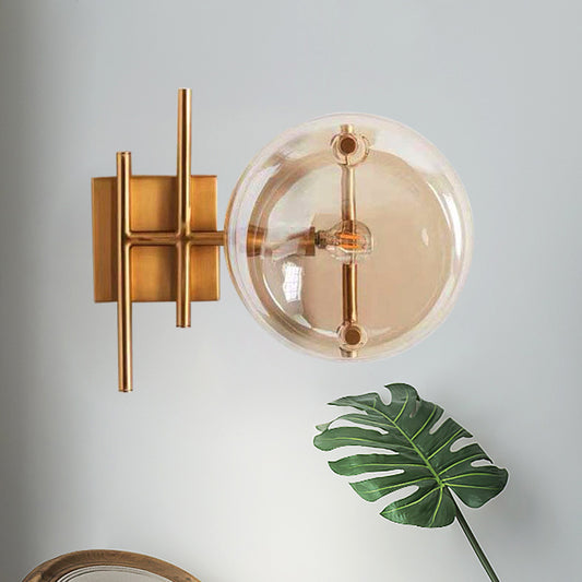 Clear Glass Double Ball Wall Mounted Light Postmodern 1 Head Gold Finish Wall Sconce for Corner Gold Clearhalo 'Cast Iron' 'Glass' 'Industrial' 'Modern wall lights' 'Modern' 'Tiffany' 'Traditional wall lights' 'Wall Lamps & Sconces' 'Wall Lights' Lighting' 734729