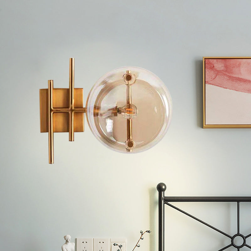Clear Glass Double Ball Wall Mounted Light Postmodern 1 Head Gold Finish Wall Sconce for Corner Clearhalo 'Cast Iron' 'Glass' 'Industrial' 'Modern wall lights' 'Modern' 'Tiffany' 'Traditional wall lights' 'Wall Lamps & Sconces' 'Wall Lights' Lighting' 734730