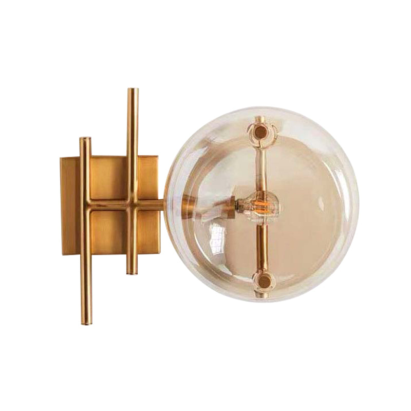 Clear Glass Double Ball Wall Mounted Light Postmodern 1 Head Gold Finish Wall Sconce for Corner Clearhalo 'Cast Iron' 'Glass' 'Industrial' 'Modern wall lights' 'Modern' 'Tiffany' 'Traditional wall lights' 'Wall Lamps & Sconces' 'Wall Lights' Lighting' 734732