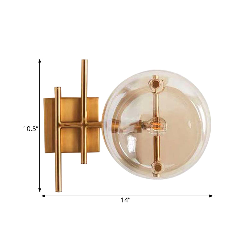 Clear Glass Double Ball Wall Mounted Light Postmodern 1 Head Gold Finish Wall Sconce for Corner Clearhalo 'Cast Iron' 'Glass' 'Industrial' 'Modern wall lights' 'Modern' 'Tiffany' 'Traditional wall lights' 'Wall Lamps & Sconces' 'Wall Lights' Lighting' 734733