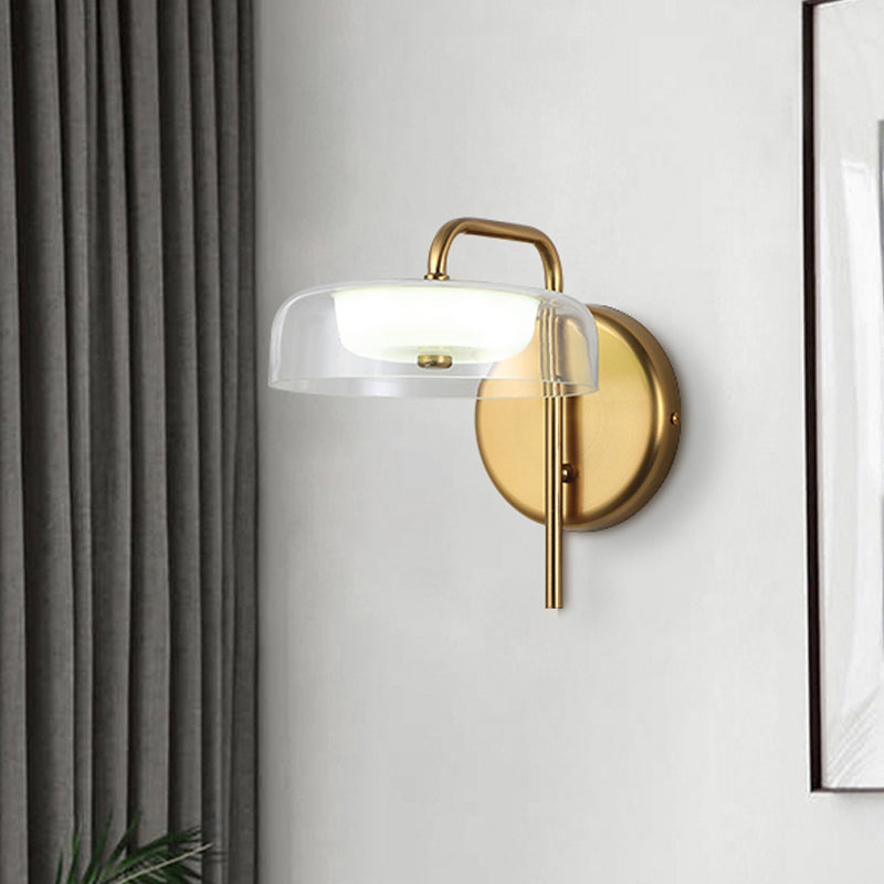 LED Bedside Wall Sconce Lighting Post-Modern Gold Wall Lamp Fixture with Bowl Clear Glass Shade Clearhalo 'Cast Iron' 'Glass' 'Industrial' 'Modern wall lights' 'Modern' 'Tiffany' 'Traditional wall lights' 'Wall Lamps & Sconces' 'Wall Lights' Lighting' 734740