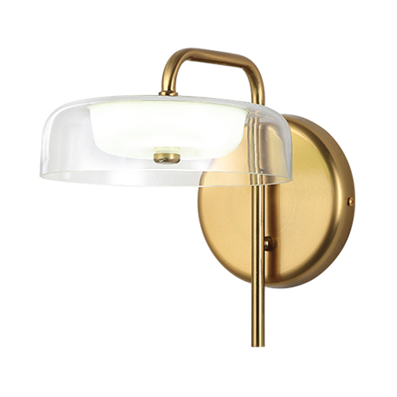 LED Bedside Wall Sconce Lighting Post-Modern Gold Wall Lamp Fixture with Bowl Clear Glass Shade Clearhalo 'Cast Iron' 'Glass' 'Industrial' 'Modern wall lights' 'Modern' 'Tiffany' 'Traditional wall lights' 'Wall Lamps & Sconces' 'Wall Lights' Lighting' 734742