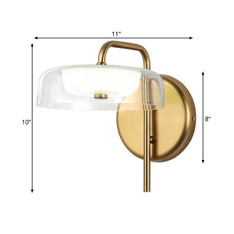LED Bedside Wall Sconce Lighting Post-Modern Gold Wall Lamp Fixture with Bowl Clear Glass Shade Clearhalo 'Cast Iron' 'Glass' 'Industrial' 'Modern wall lights' 'Modern' 'Tiffany' 'Traditional wall lights' 'Wall Lamps & Sconces' 'Wall Lights' Lighting' 734743