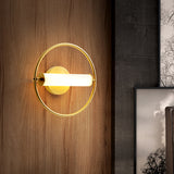 Ring Bedside Wall Light Fixture Metallic LED Modernism Sconce Lamp in Brass with Tube Opal Glass Shade Brass Clearhalo 'Cast Iron' 'Glass' 'Industrial' 'Modern wall lights' 'Modern' 'Tiffany' 'Traditional wall lights' 'Wall Lamps & Sconces' 'Wall Lights' Lighting' 734744