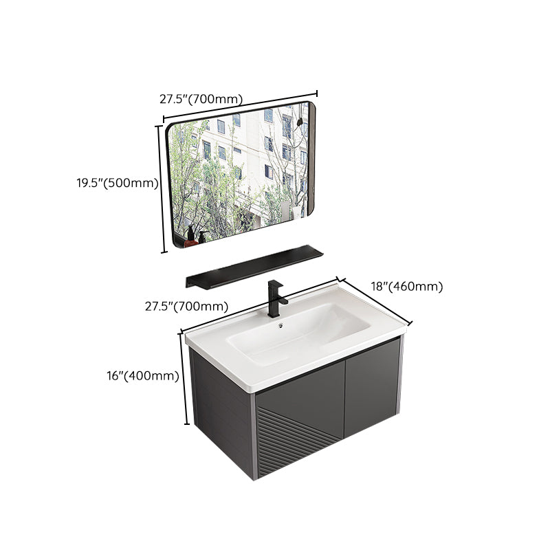 Modern Gray Metal Base Vanity Single-Sink Rectangular Wall Mount Vanity Set Clearhalo 'Bathroom Remodel & Bathroom Fixtures' 'Bathroom Vanities' 'bathroom_vanities' 'Home Improvement' 'home_improvement' 'home_improvement_bathroom_vanities' 7347470
