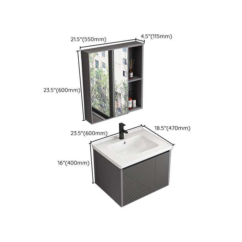 Modern Gray Metal Base Vanity Single-Sink Rectangular Wall Mount Vanity Set Clearhalo 'Bathroom Remodel & Bathroom Fixtures' 'Bathroom Vanities' 'bathroom_vanities' 'Home Improvement' 'home_improvement' 'home_improvement_bathroom_vanities' 7347475