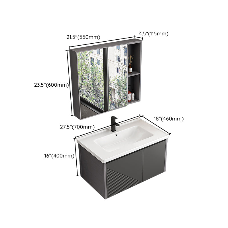 Modern Gray Metal Base Vanity Single-Sink Rectangular Wall Mount Vanity Set Clearhalo 'Bathroom Remodel & Bathroom Fixtures' 'Bathroom Vanities' 'bathroom_vanities' 'Home Improvement' 'home_improvement' 'home_improvement_bathroom_vanities' 7347476