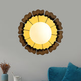 Orb White Frosted Glass Wall Lighting Modern 1-Head LED Yellow and Brown Flush Wall Sconce with Sunflower Backplate Yellow Clearhalo 'Cast Iron' 'Glass' 'Industrial' 'Modern wall lights' 'Modern' 'Tiffany' 'Traditional wall lights' 'Wall Lamps & Sconces' 'Wall Lights' Lighting' 734749
