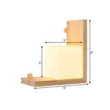 Wood Right Angle Panel Flush Wall Sconce Minimalist LED Beige Wall Light Fixture with Cube Opal Glass Shade Clearhalo 'Wall Lamps & Sconces' 'Wall Lights' Lighting' 734758