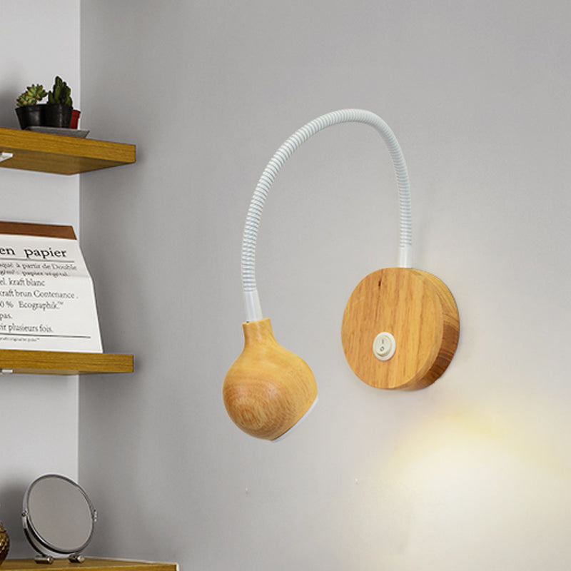 Circle Wall Mount Lighting Modern Wood LED Beige Sconce Lamp with White Adjustable Arm White Clearhalo 'Modern wall lights' 'Modern' 'Wall Lamps & Sconces' 'Wall Lights' Lighting' 734769