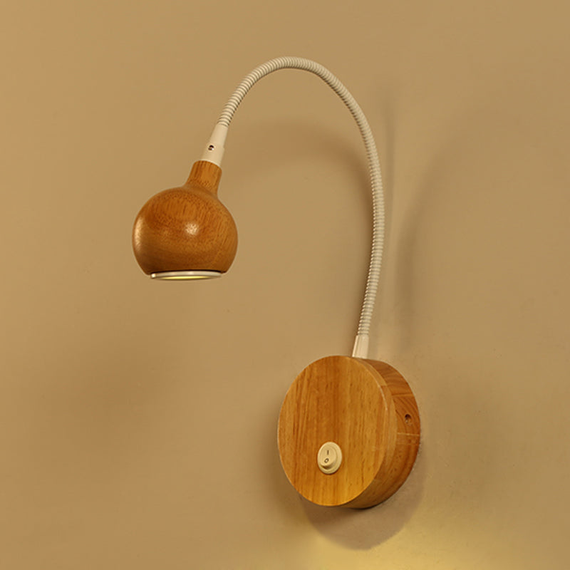Circle Wall Mount Lighting Modern Wood LED Beige Sconce Lamp with White Adjustable Arm Clearhalo 'Modern wall lights' 'Modern' 'Wall Lamps & Sconces' 'Wall Lights' Lighting' 734771